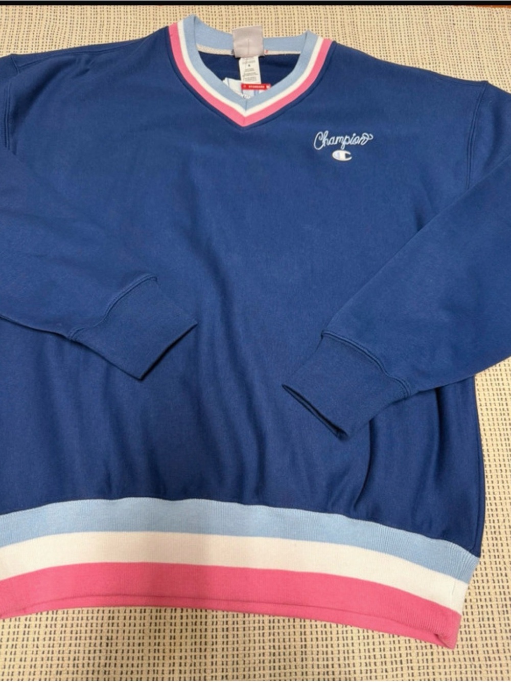 🎯50% OFF! Champion x Target Blue V-Neck Sweatshirt with Pink & Light Blue Trim